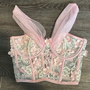 Pink and White Floral Lace Bustier